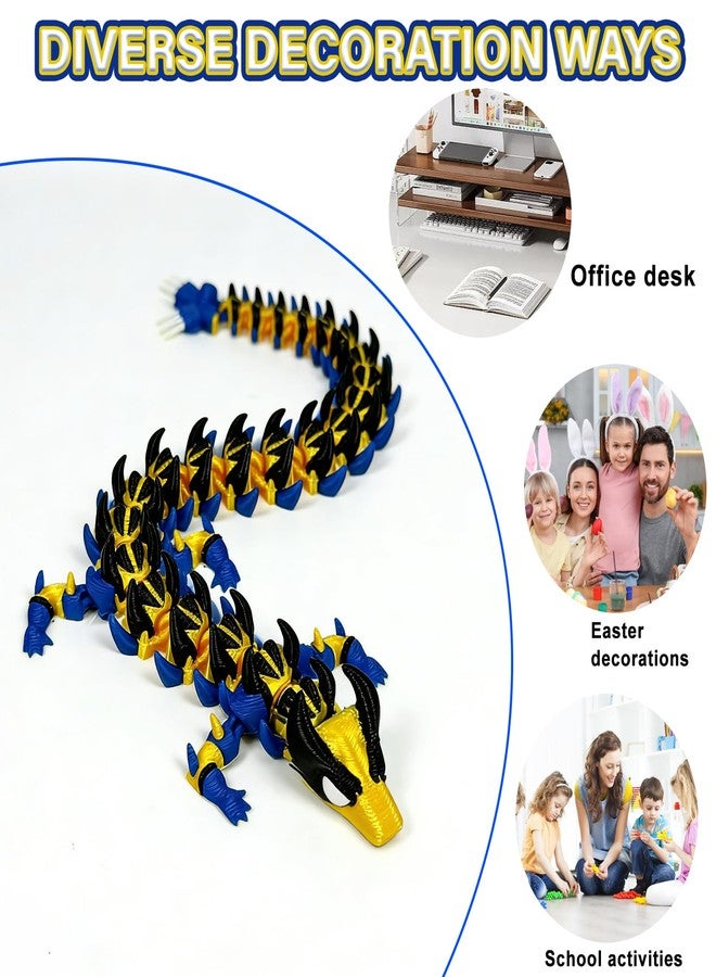 Kizcmvre 3D Printed Dragon,3D Printed Dragon Model,Flexible Articulated 3D Dragon Fidget Model,Unique 3D Printed Animals Gift and Desktop Decoration (Gold & Black-10 inch). - Image 4